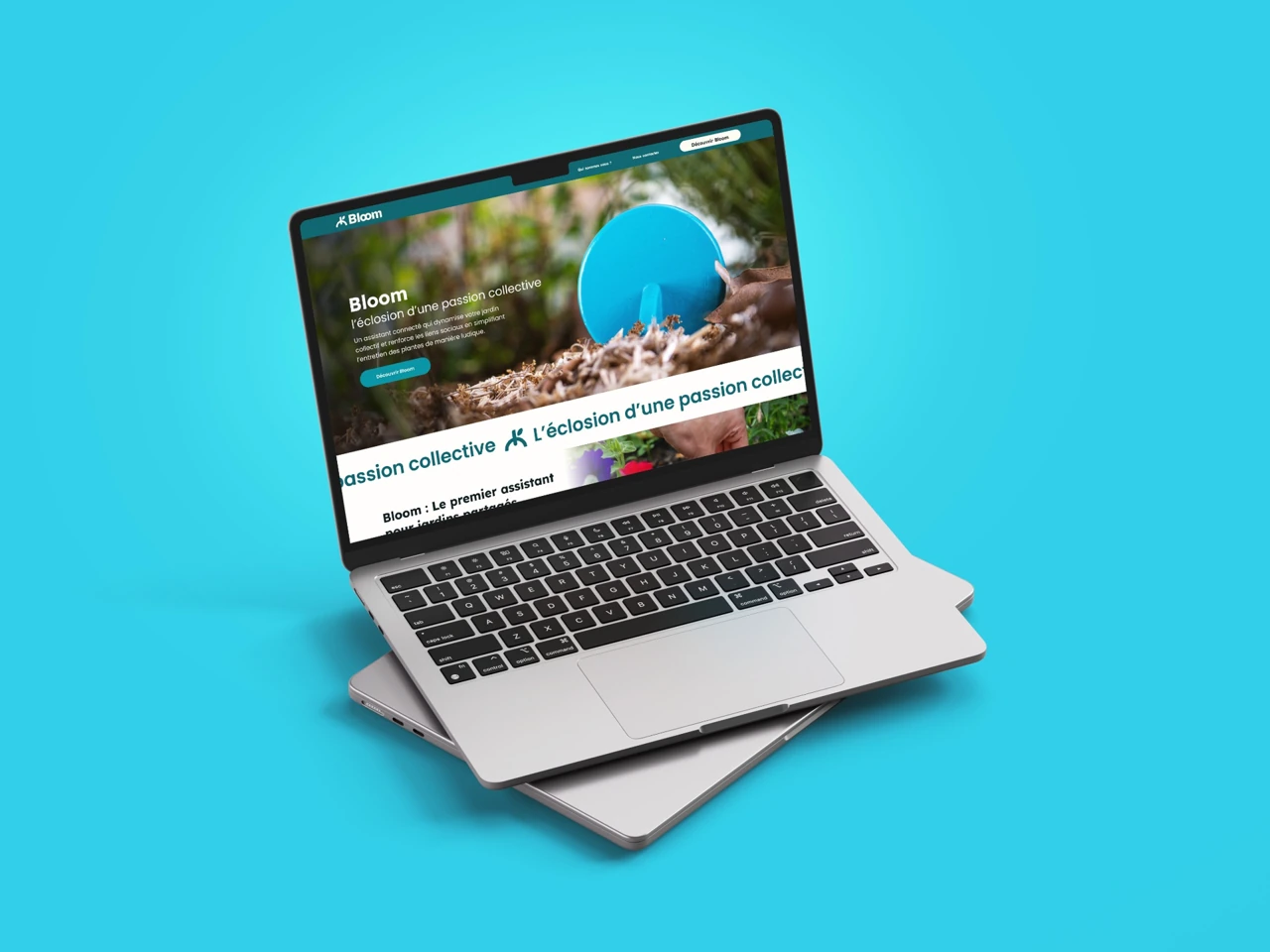 Site web de capteur pour plante présenté sur un ordinateur portable